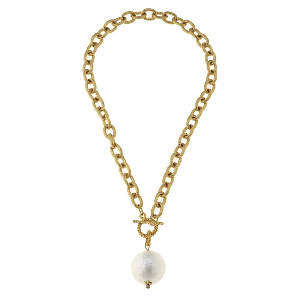 Susan Shaw cotton pearl gold toggle necklace NWT never worn